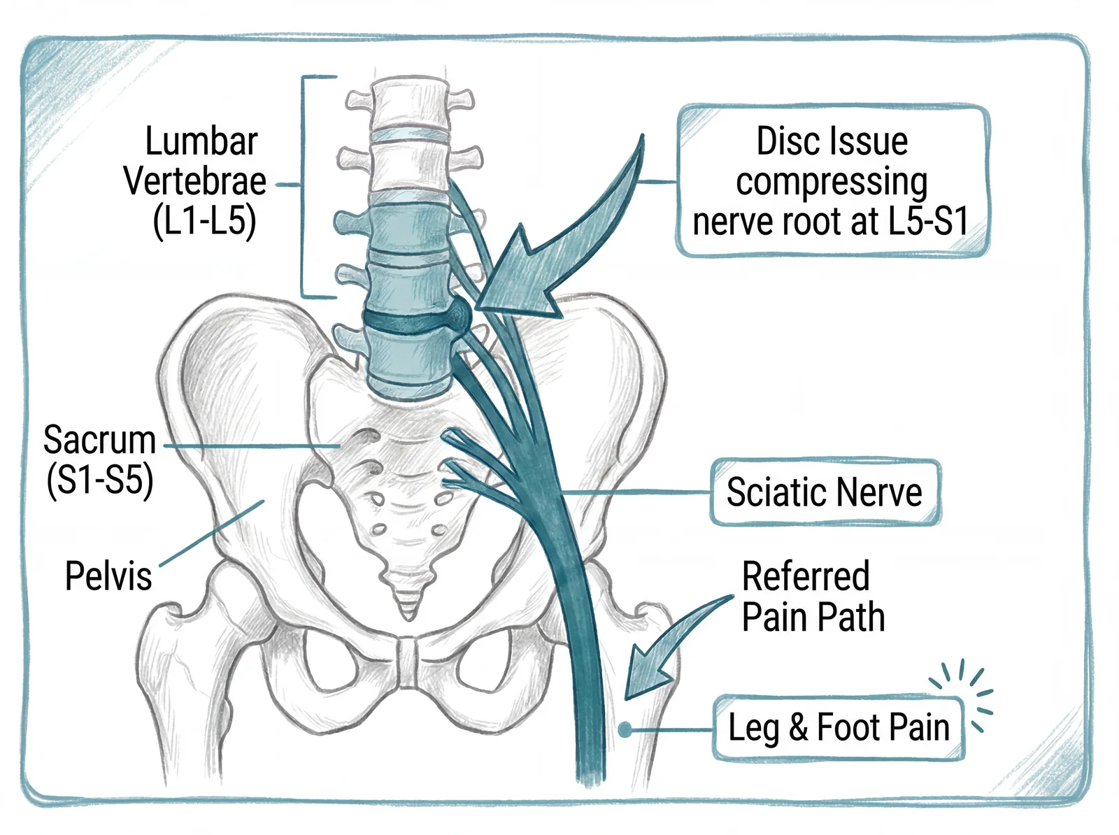 Sciatica — sciatic nerve pathway illustration