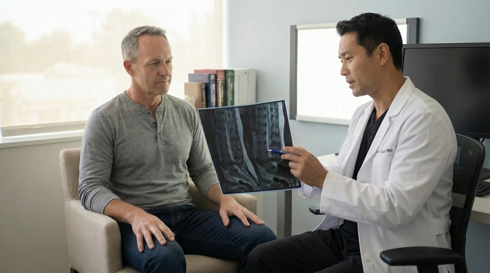 Patient receiving spinal decompression treatment